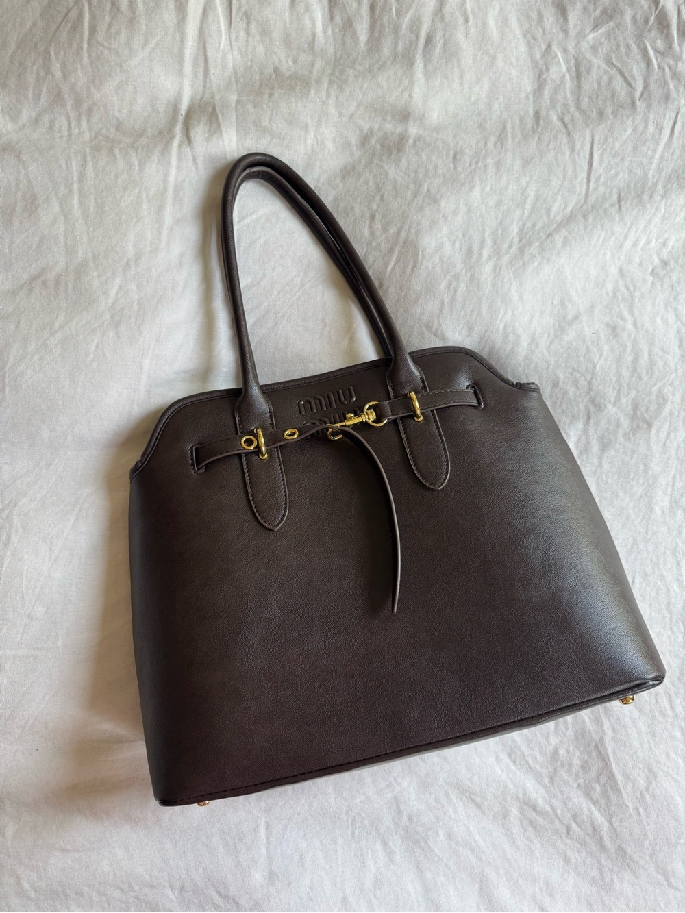 Classic Dark Brown Leather Tote with Gold Hardware